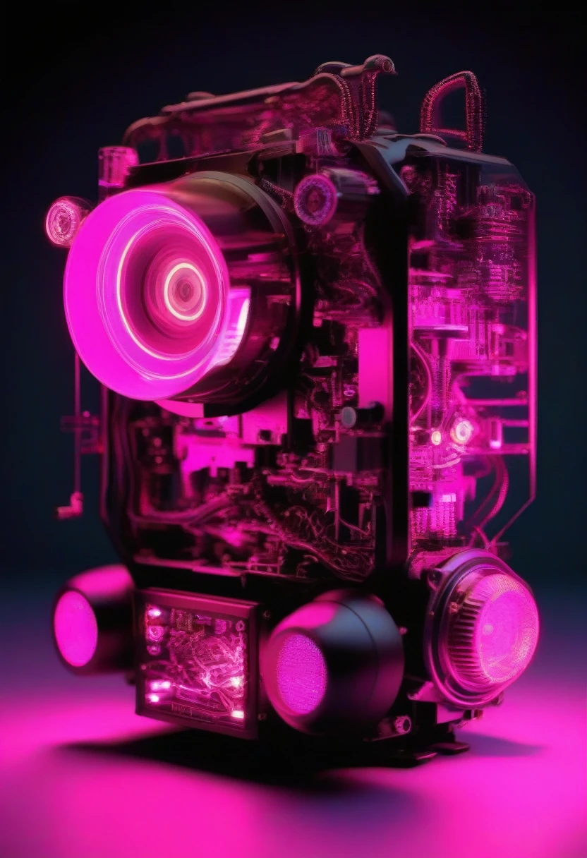 niji 6 prompt: Change the prompt word according to the animal you want he front part of the robot monkey's head has an extremely precise mechanical structure. It comes with illustrations and X-ray renderings. It was created by Nick Vesey. The images look very ethereal, embodying the beauty of technology and art. Barbie pink and neon green, black background,A little more like a monkey,It's not a machine, it's an animal