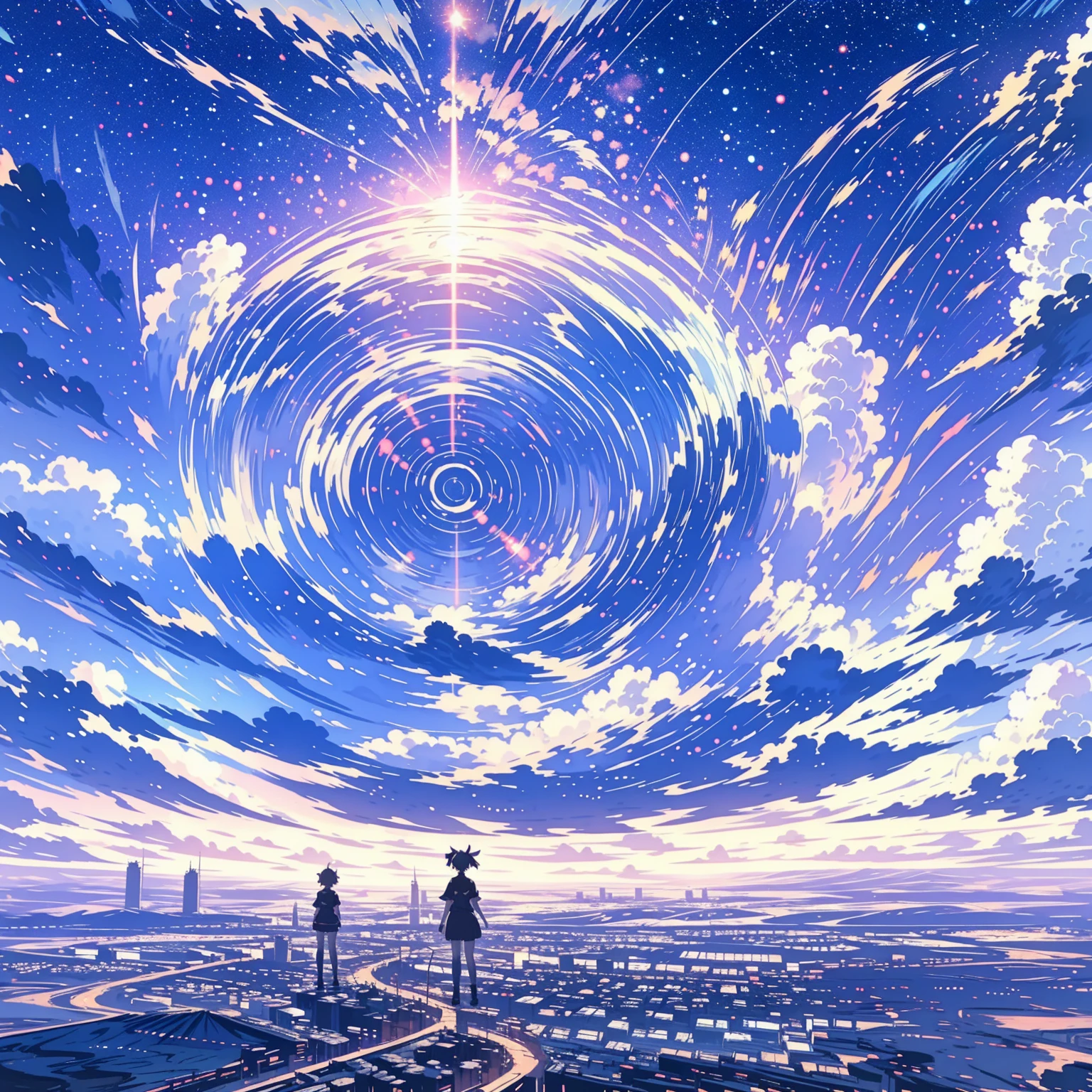 One girl, Full Body Shot, Perfect hands and fingers, Satoru Gojo, Blindfold, Black clothes, Gray Hair, Look at the sky, Grin, Red and blue moon city night background, wallpaper, Cinematic,High resolution8k, Bright lighting, Lens flare, Sharpness, masterpiece, Highest quality, 超High resolution, High resolution, Highly detailed CG, Anime Style, Film Portrait Photography,masterpiece,Hyper Detail