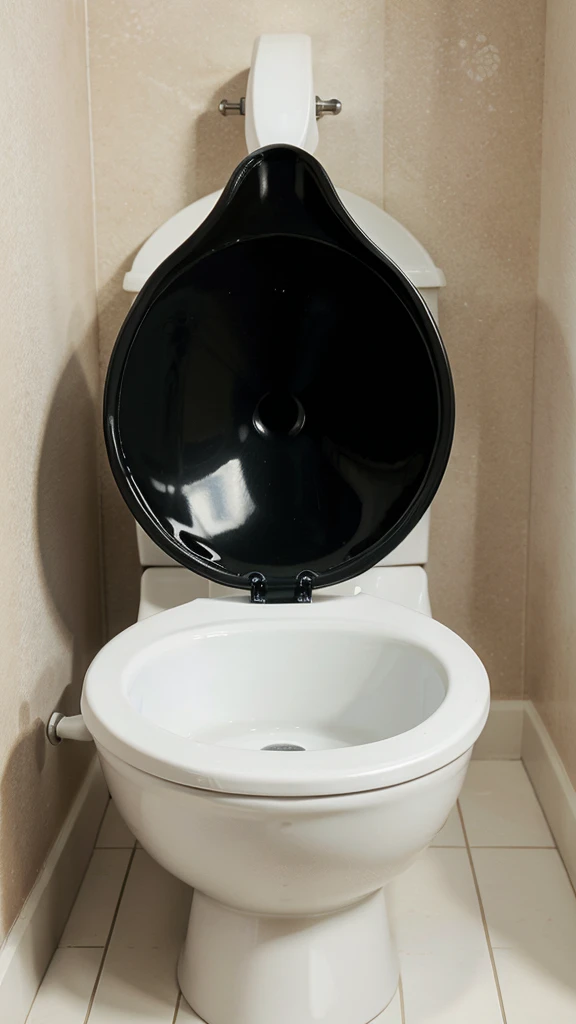 Create me a black product tear drop made from plastic (pvc) spaghetti matting that is inside of a toilet bowl, realistic product photography
