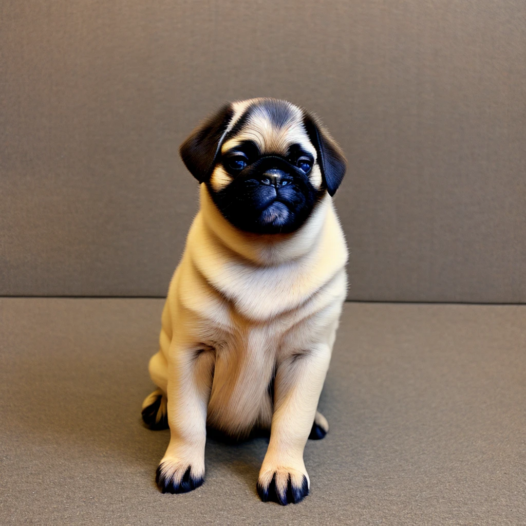 In the city、1 Pug puppy、（（（Round black fur on forehead）））、（（（smile:3.0）））