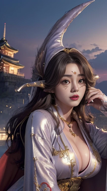 Urzan-6500-v1.1, (RAW Photos:1.6), (Realistic:1.6), (((かわいい日本peopleの女性1people:1.5))), (smile:1.1), Beautiful detailed girl, Very detailed eyes and face, Beautiful details, Ridiculous, incredibly Ridiculous, Large file size, ((It feels like magic:1.2)), Very detailed, High resolution, Very detailed, Highest quality, masterpiece, Kemomimi, ((Beautiful Japanese actresses:1.5)), Very detailed, CG, Unified, 8k wallpaper, wonderful, Fine details, masterpiece, Highest quality, Very detailed 8k wallpaper, Light on the face, (A very sexy wizard costume:1:2), Red clothing around the chest, The costume is a little small, (Big-breasted with cleavage), ((There is a European castle in the background:1.3)), Cinema Lighting, (The lipstick is red:1.4), 24-years-old,((Dynamic pose)), (Large Breasts:1.3)、(Big Ass:1.2)、(Toned body:1:2), (Emphasize the cleavage:1.3), Long Hair, Slightly brown hair color, Actress photoshoot, (Don'Don'Don't look at the camera:1.4), ((Using magic:1.2)),