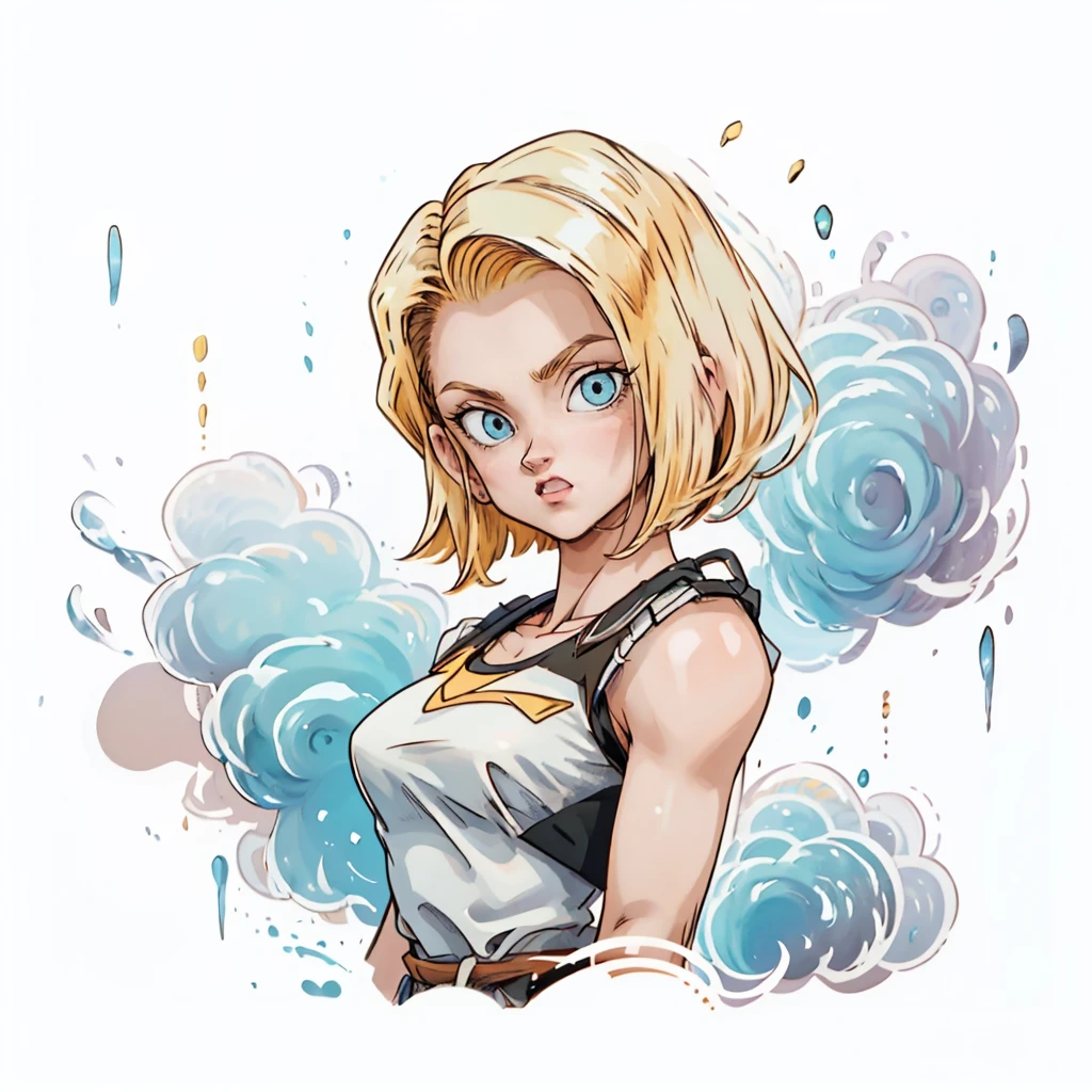 1girl, android18_dbz, simple art, cute, white background, looking at the viewer,