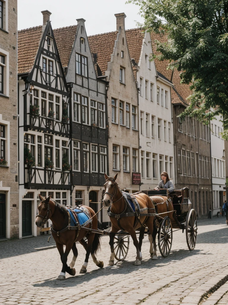 her name is Elle, high quality, 1girl, ((20-year-old fit Caucasian woman)), ((20 years old)), ((fit)), ((pale skin)), short length straight dark hair , wearing Graphic Cropped Hoodie + High-Waisted Vinyl Leggings, pose: standing, background: Highlight the enchanting streets of Bruges, Belgium, with its medieval architecture, scenic canals, and horse-drawn carriages clip-clopping over cobblestone roads.