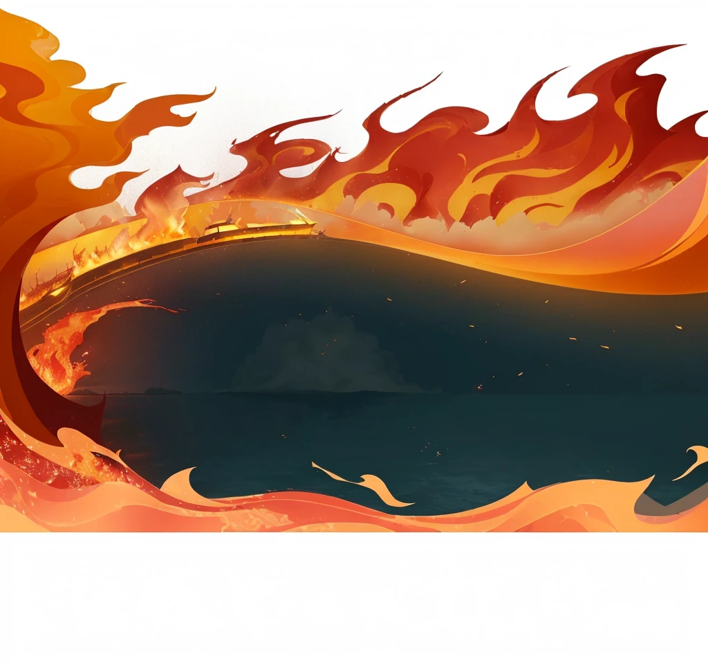 There is a picture of a fire and water scene with a boat, hellFire background, Hell Background, Burning battlefield background, Background of lava river, Hot environment, fires in background, background technology, Fire background, Fire on the lake with red background, Background on fire, background technologywork, Background flame, campFire background, Flames in the background, Flame Background