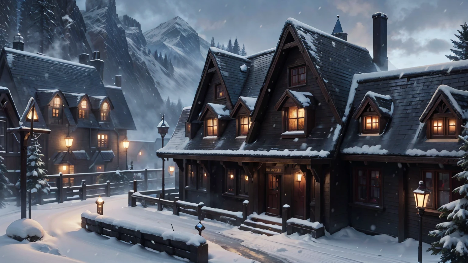 snow weather view of harry potter school, harry potter school