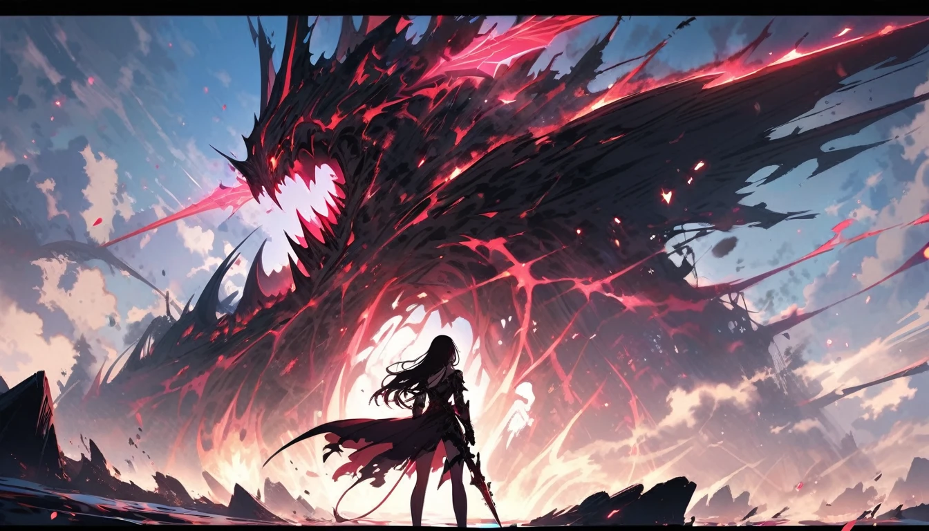 absurdres, highres,
BREAK
Demon King and Exterminating Female Brave Party, back view, fantasy, magical effect