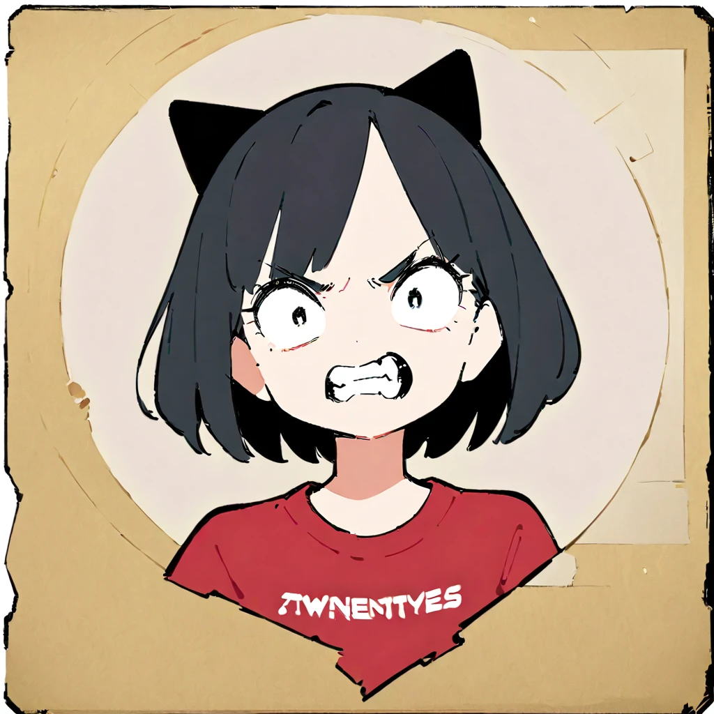 (((パンチしているwhole body)))(Thick painting style),Bold line, ((masterpiece,)),(((Highest quality))),((A girl in her twenties clenching her teeth,whole body)),Short black hair,Black cat ears,T-Shirts,jeans,(((Character Portrait,Full Art))),Messy
