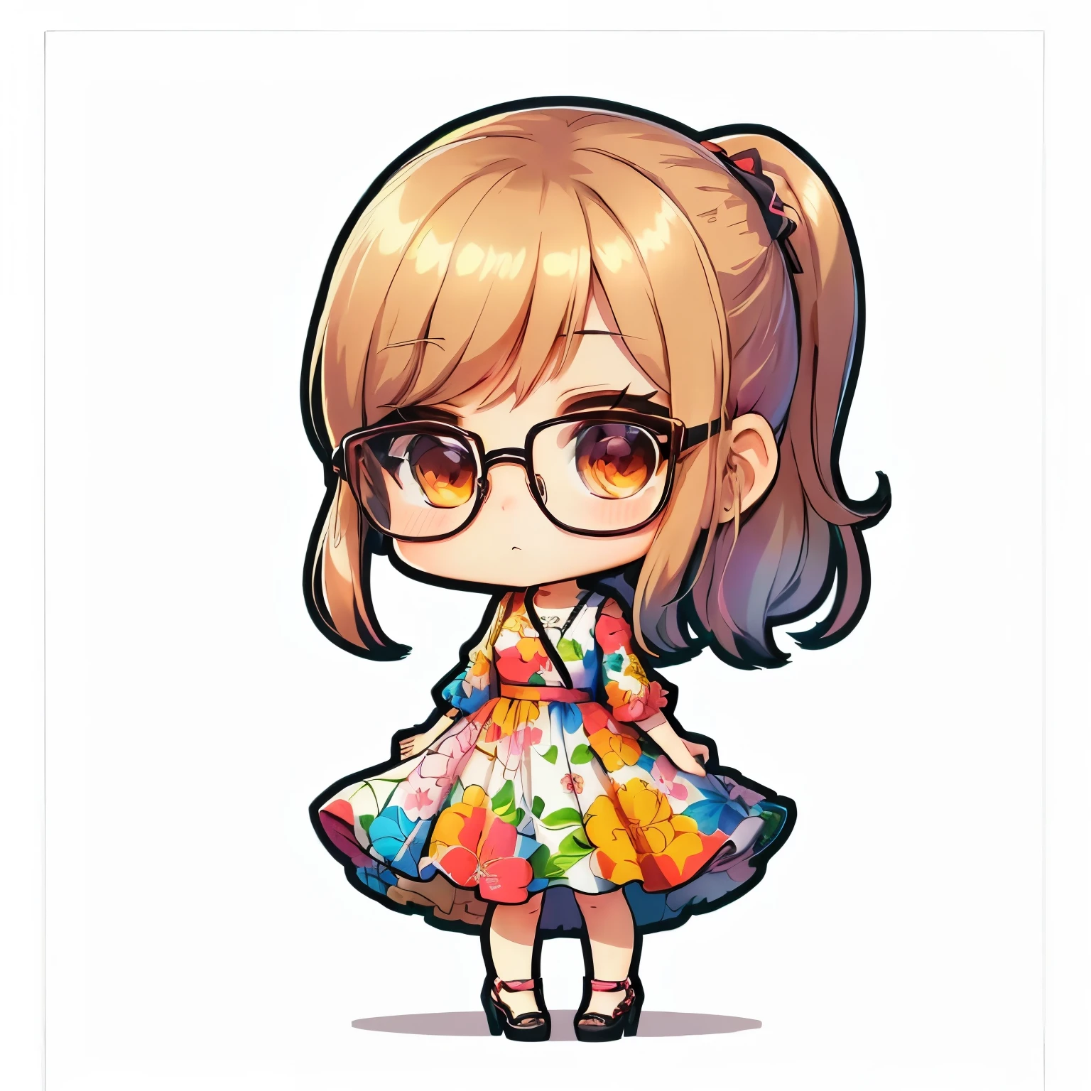 Wearing glasses、Cartoon girls in colorful dresses, Lori, Cute art style, Cute anime waifu in a nice dress, advanced digital Chibi Art, Short full body portrait!, Chibi Art, Chibi Girl, dressed in a Floral Dress, Chibi Style, Anime Moe Art Style, Floral Dress, Full Body Commission, Cute Characters, Chibi Anime Girl