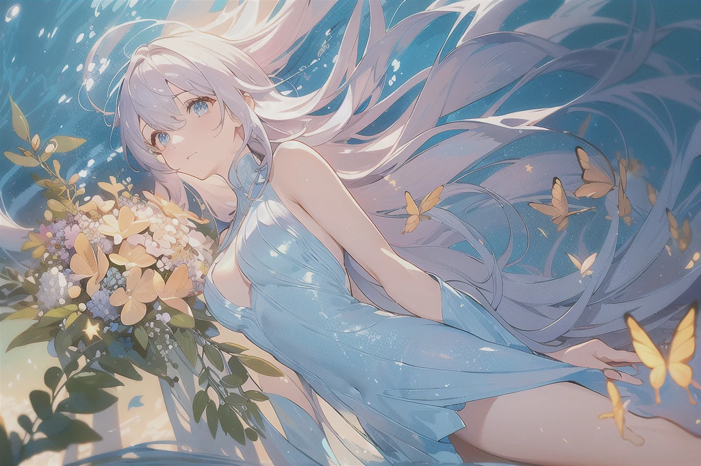 1girl,alone,single,solo,only one,one character,(((Personage as the main perspective))),(((character in the middle))),((masterpiece)),((best quality)),(ultra-detailed),(illustration),clear-cut margin,alphonse mucha,extremely detailed CG unity 8k wallpaper,((an extremely delicate and beautiful)),(dynamic angle),An enchanted forest at night illuminated by glowing mushrooms,((Tyndall effect)),(Fluorescent mushroom forests background),1girl,(arms behind back),(beautiful detailed eyes),cute pink eyes,golden pupil,detailed face,upper body,white dress,messy floating pink hair,disheveled hair,focus,(beautiful water),river,flying butterfly,sunlight,shine,chiaroscuro,ray_tracing,(painting),[[[[[[8 k artistic photography]]]]]],