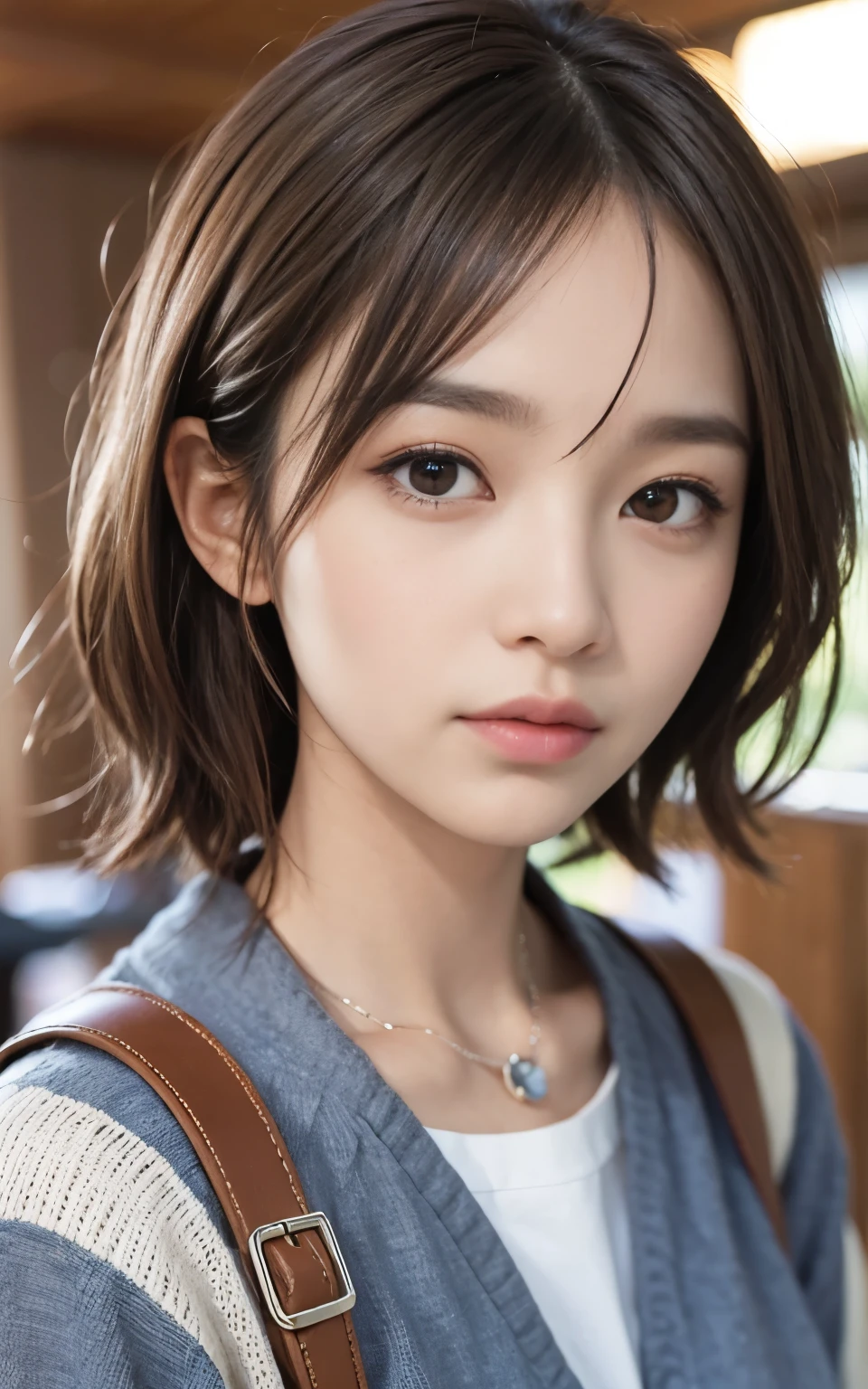 Cute 21 year old Japanese、University、Large classroom、Barely、Super detailed face、Eye for detail、double eyelid、Beautiful thin nose、Sharp Focus：1.2、Beauty：1.4、（Light Brown Hair、Short Hair、Highest quality、Illumination、masterpiece、Ultra-high resolution、（Photorealistic：1.4）、Colorful spring clothes、