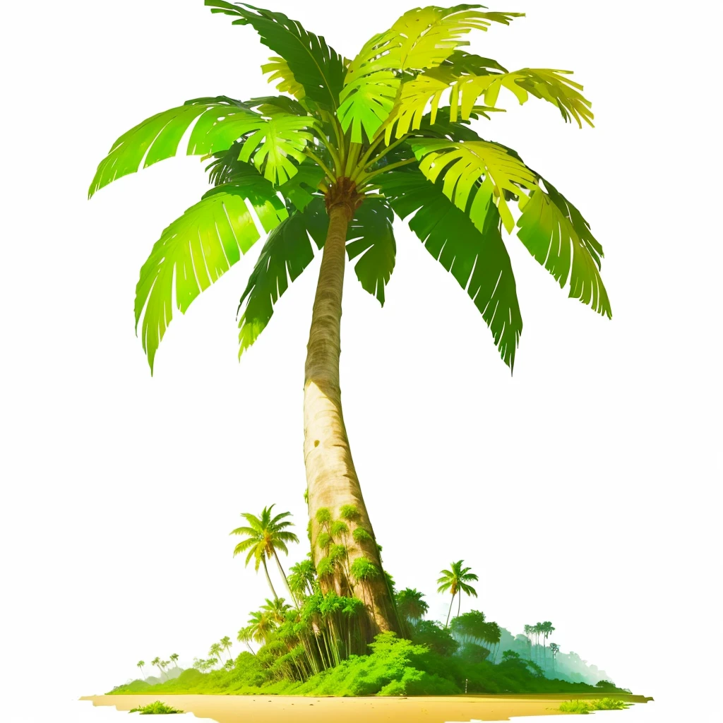 a cartoon Palm tree with a green trunk and leaves, Palm tree叶圆润，abstract tropical landscape, Background is jungle, Background Jungle, The background is a dense jungle, green Jungle Background, Jungle Background, Jungle as background, Jungle Background, Jungle Background with ruins, a Palm tree, Tropical trees, Game assets for plants and trees, background technology, Palm tree