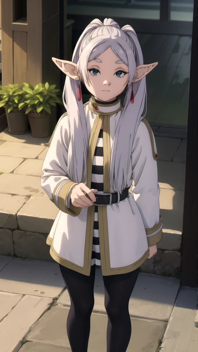 to freeze, to freeze, long hair, ponytail, (green eyes:1.5), White hair, pointed ears, elf, full length (full body 1.1.), nude, very sexy,
BREAK shirt, long sleeves, jewelry, Tights, earrings, striped, black Tights, lure, striped shirt,
BREAK looking at viewer, upper body, whole body,
BREAK outdoors, sky, nature,
BREAK (masterpiece:1.2), Best quality, A high resolution, unity 8k wallpaper, (illustration:0.8), (beautiful detailed eyes:1.6), very detailed face, perfect lighting, extremely detailed computer graphics, (perfect hands, Ideal Anatomy),