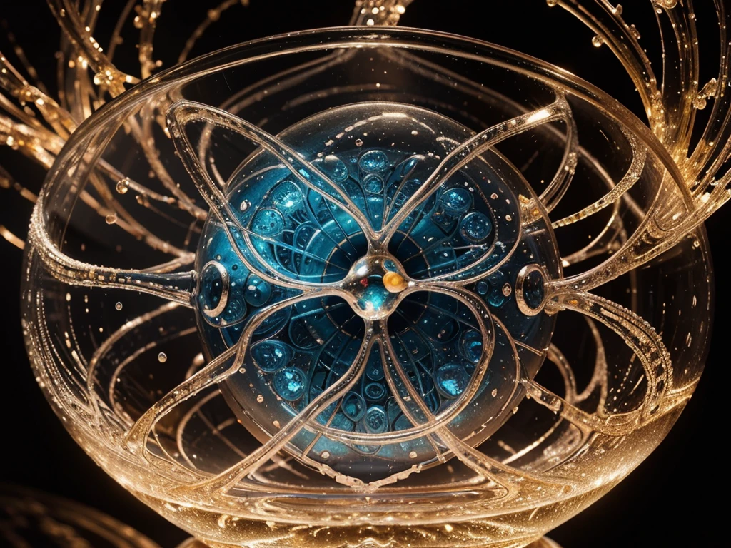 Molecules of Sodium alginate dance within water, their intricate structures swirling in a mesmerizing display. These molecules form a network that encapsulates cells in a delicate embrace, showcasing the wonders of science and nature. The image, perhaps a detailed illustration, captures the beauty of molecular biology with stunning clarity. Each molecule glistens with a glossy sheen, creating a visual masterpiece that exudes elegance and sophistication. The vibrant colors and intricate details make this portrayal a captivating work of art, showcasing the beauty of the microscopic world in breathtaking detail.