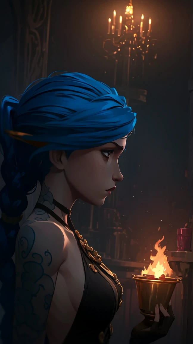 (masterpiece, Best quality), 1 girl, crying, portrait, very sexy, full length (full body 1.1.), очень feminine, Bare breasts, Beautiful waist, gloomy composition, flame, fire, Flash, very beautiful, feminine, long hair, hair braided in long braids, very sexy, emphasis on the eyes, face accent, Beautiful face, Hands, Hair, Haired ponytail, tie ,red purple eyes, Джинкс crying, Blue cloud tattoo, (masterpiece, Best quality), Side lighting, beautiful detailed eyes, crazy face), (Best quality), (masterpiece), magic photography, Spectacular lighting, Photorealism, ultra detailed, интимная portraitная композиция, 1. 4,8 k UHD, aesthetic, Cd., A high resolution, 8 k, better lighting, Best shade, Ultra-HD, A high resolution, sharp focus, Complex background, Cinematic lighting, ((Landscape view)), 4K block, (better lighting), ((Cinematic lighting)),