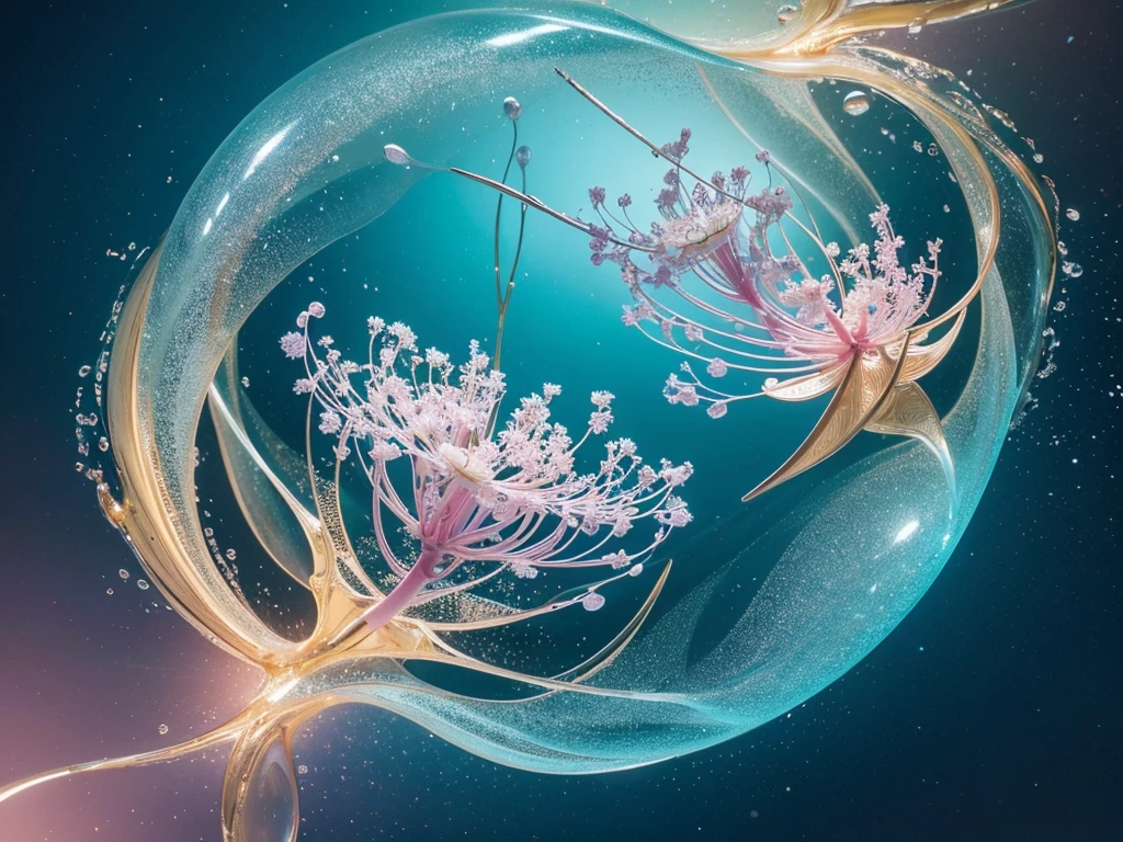 Molecules of Sodium alginate dance within water, their intricate structures swirling in a mesmerizing display. These molecules form a network that encapsulates cells in a delicate embrace, showcasing the wonders of science and nature. The image, perhaps a detailed illustration, captures the beauty of molecular biology with stunning clarity. Each molecule glistens with a glossy sheen, creating a visual masterpiece that exudes elegance and sophistication. The vibrant colors and intricate details make this portrayal a captivating work of art, showcasing the beauty of the microscopic world in breathtaking detail.
