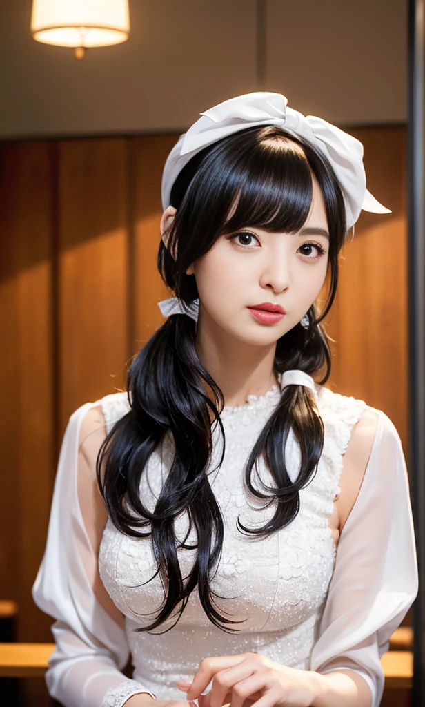 (8K, RAW Photos, Highest quality, High resolution: 1.1), (Surreal: 1.4), (Realistic, Realistic: 1.3), Soft Light, girl, Realistic face, Realistic body, Realistic skin, Absurd, Tabletop, (cute: 1.8), cute, alone, (Conservative dress: 1.2), Detailed black eyes, Innocent eyes, blush, cello, (White luxury long dress: 1.2), Cinema Lighting, Film Grain, Shining Jewels, diamond, イヤring, ring, ((Medium Hair: 1.1)), ((debtloating hair Nova frog style)), Cherry Lip, head band, Hair Ribbon, ponytail, Audience, Long Hair, Open your lips, Upper teeth, Depth of written boundary, Blurred Background, Eye focus, Bokeh, young, 85mm lens, debt/1.4, Professional Lighting, young, Photon Mapping, Radio City, 物理ベースレンダring,
