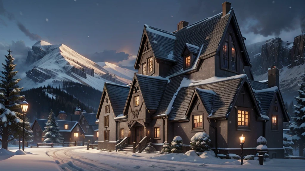 snow weather front view of harry potter school view,