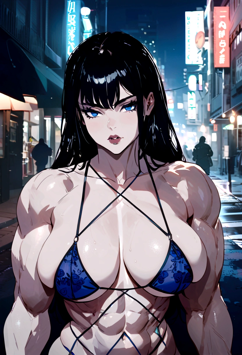 (muscular bulky) blonde , bold lingerie, light skin, in city streets, garterbelt, stockings