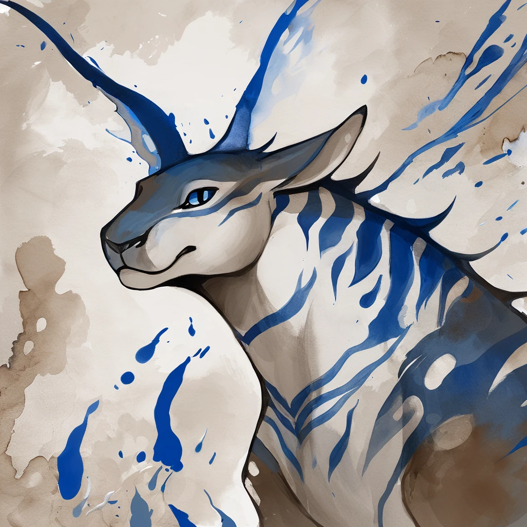 Zazak with blue white and brown color palette with background in ink and wash art style