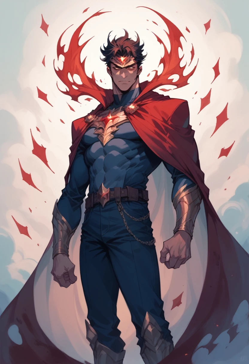 a good king wearing a glowing crown , red cape , standing 