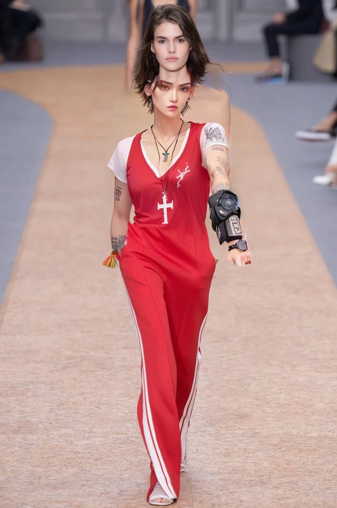 V-neck pure cotton shirt,Dancecolor English letters in front,Cross pendant,Dragon tattoo on arm,Wearing a sports watch