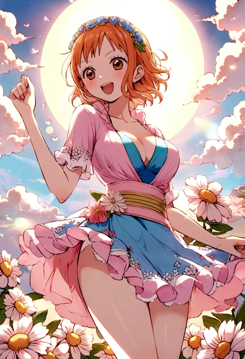 nami one piece nico robin bubbles pink and blue clouds sakura flowers cute