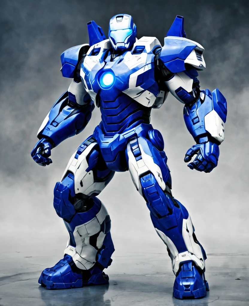 War machine, blue and white random coloured, heroic, full body, war machine,