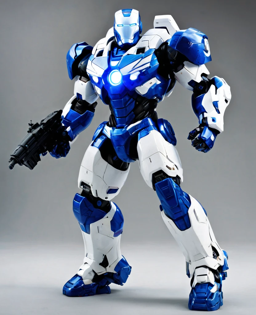 War machine, blue and white random coloured, heroic, full body, war machine,