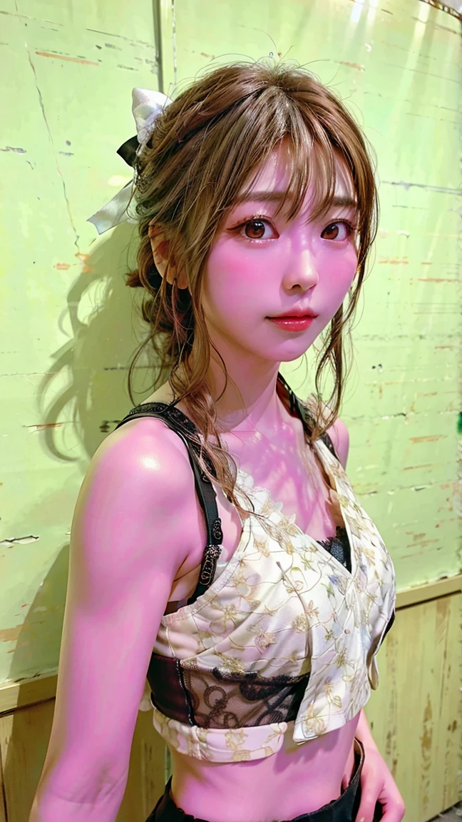 Highest quality, Realistic, Perfect Human Anatomy, Very detailed, Very delicate and beautiful, Raw photo, Professional Lighting, Illumination, Depth of written boundary, Single focus, whole body, Skinny Japanese woman, 30-year-old woman, Brown Hair, Small Head, Beautiful Eyes, True Face, Realistic skin, Fine grain, Black lace bra, Black lace panties,long hair