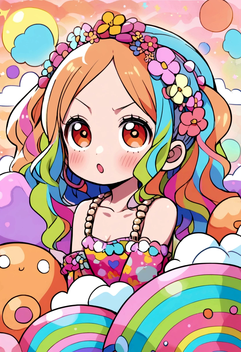 nami one piece bubbles clouds background with kawaii flowers 