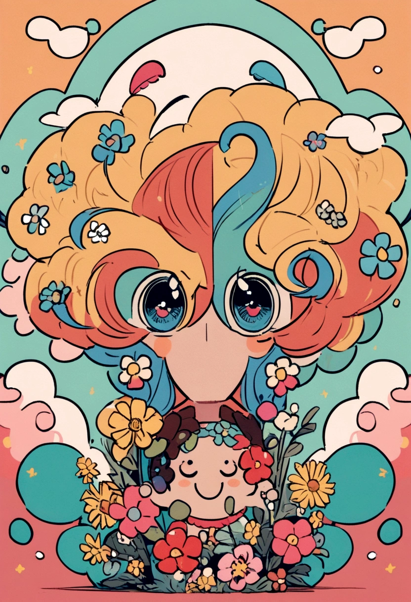 nami one piece bubbles clouds background with kawaii flowers 