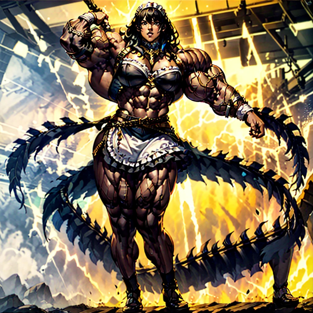 8K、Masterpiece、Highest quality、Highest quality、Very detailed、High resolution、Bright lighting、One girl、Black Hair、Short Hair、Maid Costume、bodybuilder
