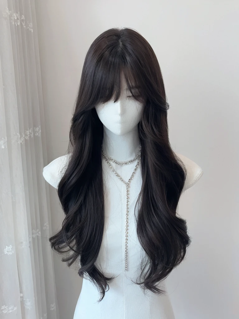Long curly black brown hair,The background is simple and clean