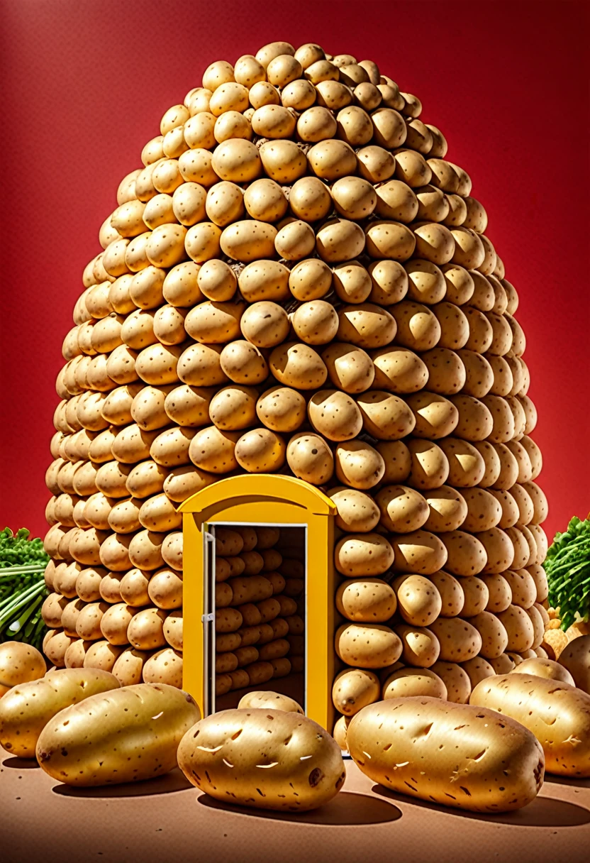 The supermarket poster, the main object is a potato house, and the overall look is warm and interesting