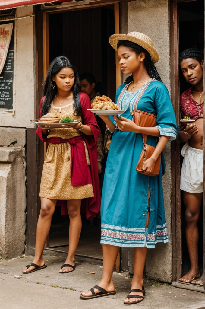 One cite of culture and their using clothes and they people having food