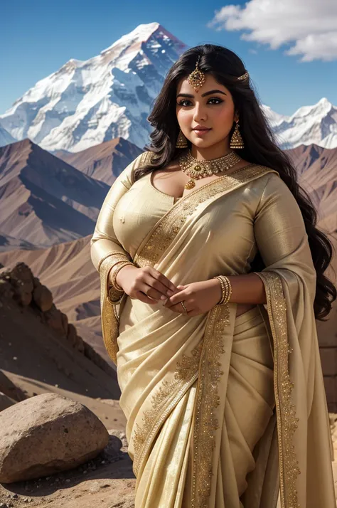 1 heavenly beautiful and goddess beauty cute and sweet looking face arabian woman in front of mount everest, heavenly beautiful ...