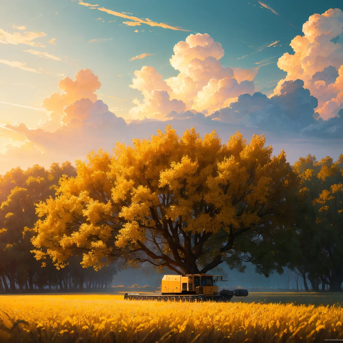 Masterpiece, best quality, (very detailed CG unified 8k wallpaper) (best quality), (best illustration), (best shade) nature harvest wheat, super meticulous --v6, people working in the fields