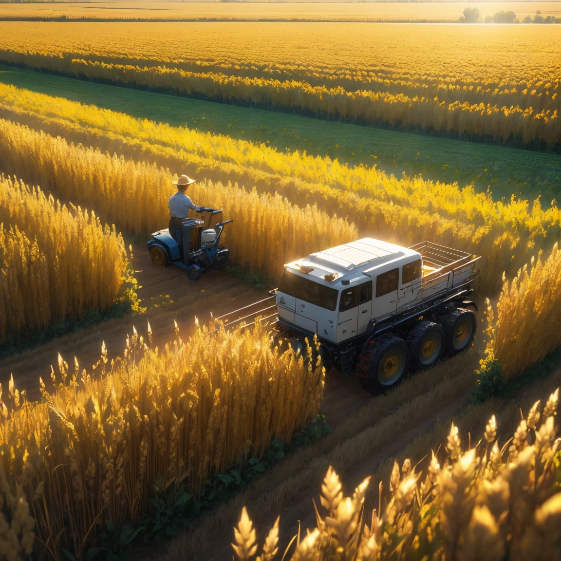 Masterpiece, best quality, (very detailed CG unified 8k wallpaper) (best quality), (best illustration), (best shade) nature harvest wheat, super meticulous --v6, people working in the fields
