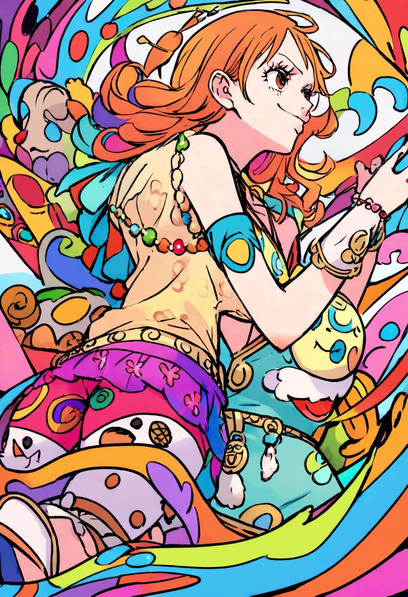 please make a horizontal youtube banner using the character nami from one piece