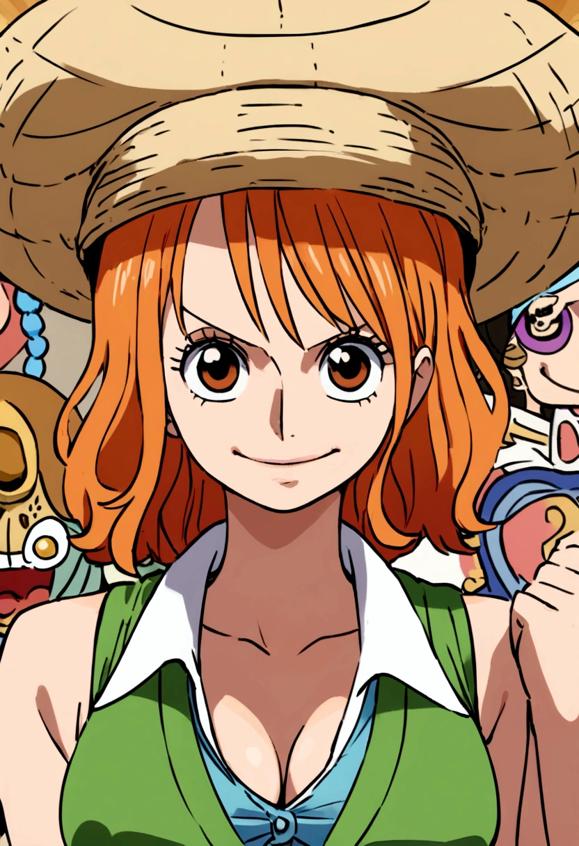 please make a horizontal youtube banner using the character nami from one piece