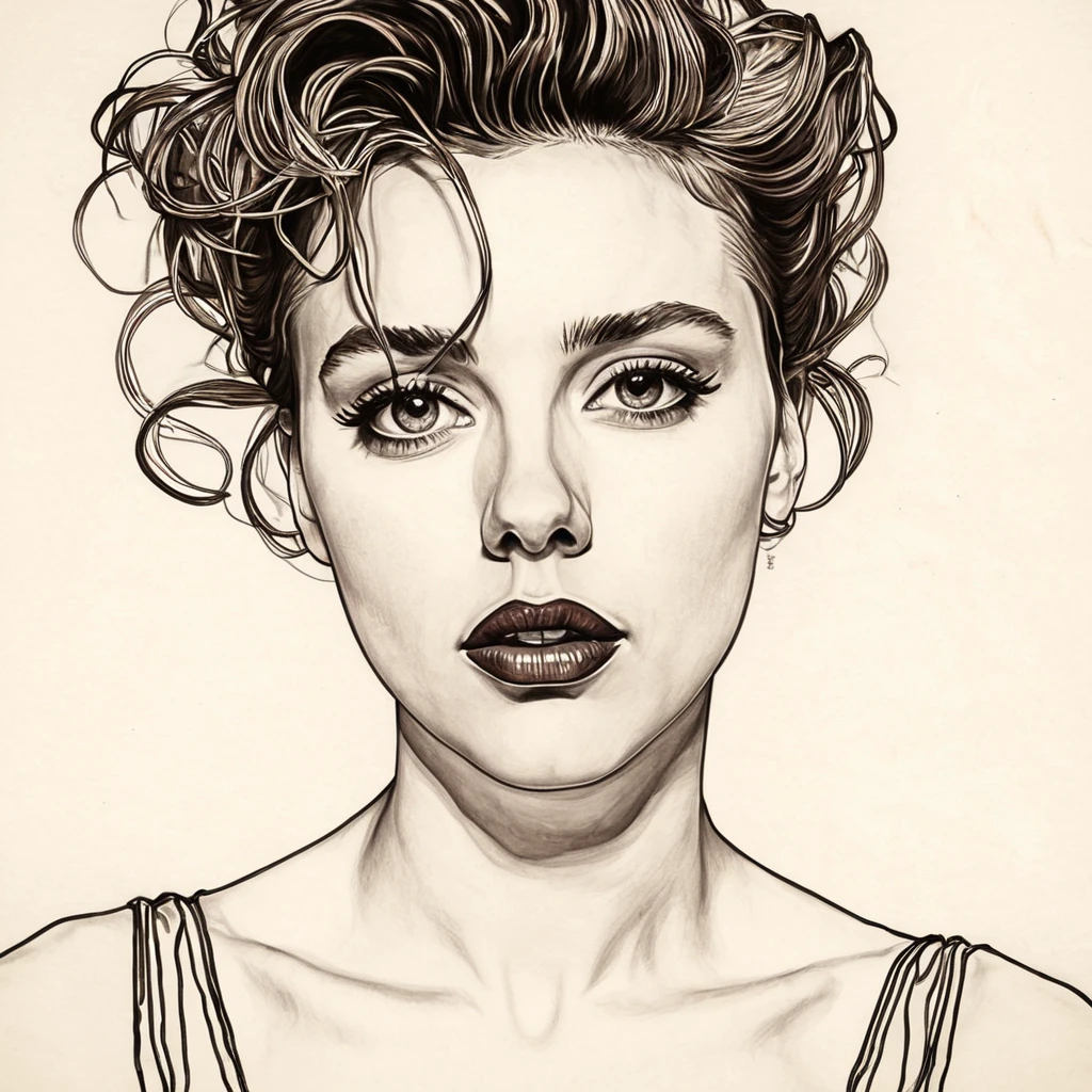 art style drawing, art style Egon Schiele, Scarlett Johansson
