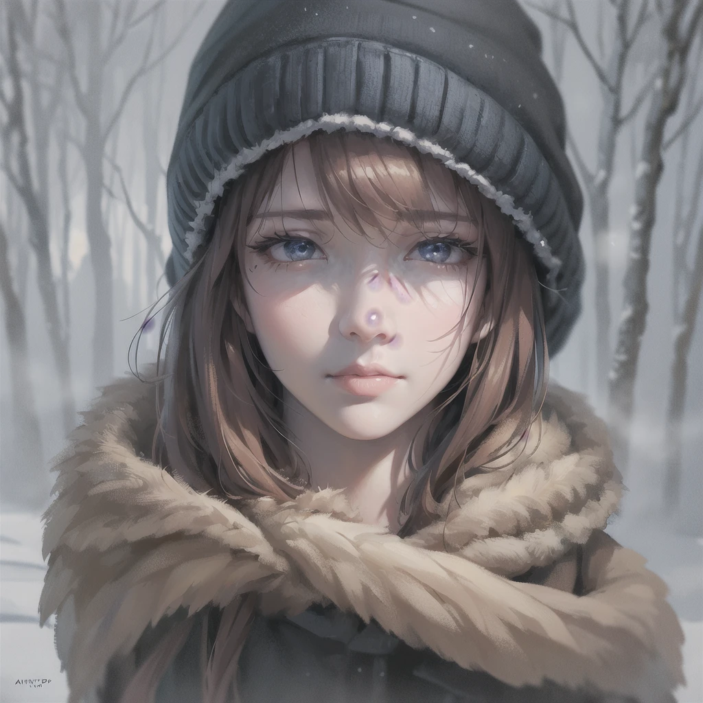 wlop,dalcefo,realistic,painting,fine detailed face,((winter)), cinematic light,  