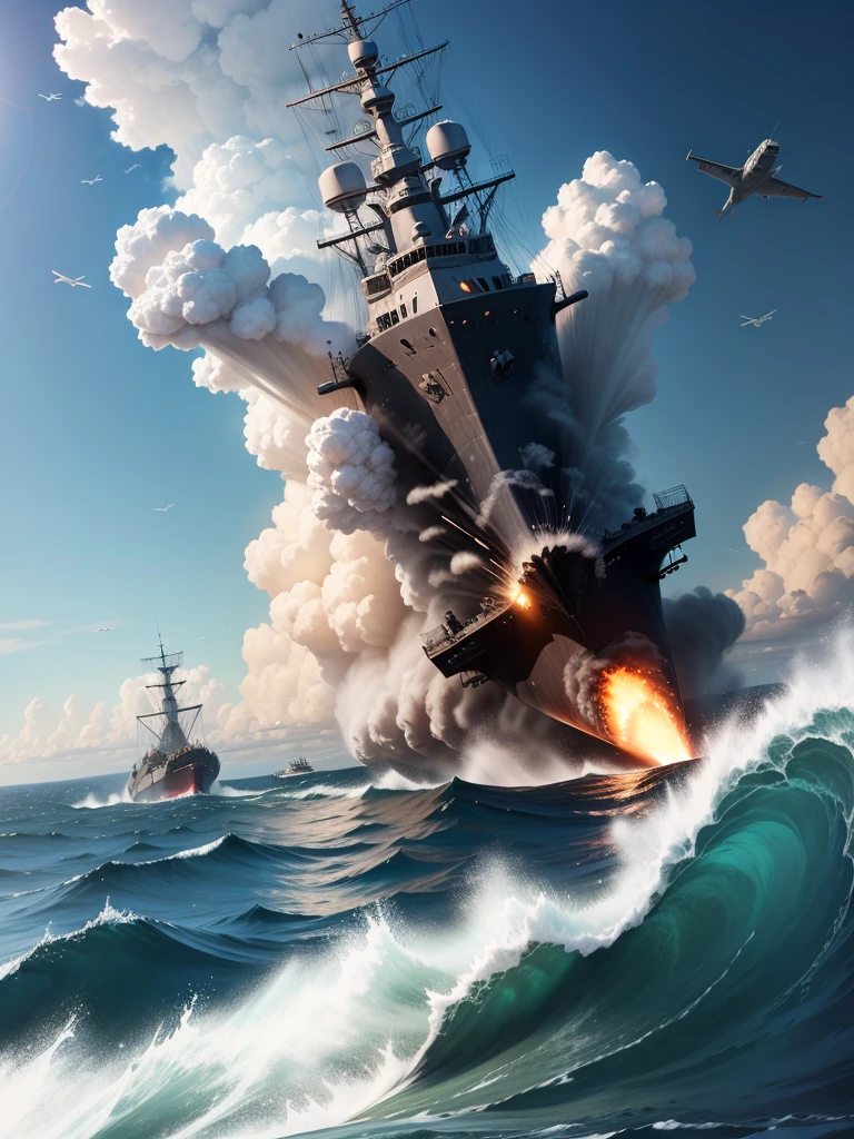 Sea，Planes blow up warships，