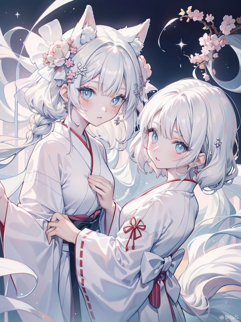 There is a woman in a white dress Anime role play, Anime girl role play, role play foto, Anime style mixed with Fuji film, role play, White-haired God, a beautiful fox woman, white cat girl, silver hair girl, internal medicine rice, real life anime girls, haircut hairstyle kimono