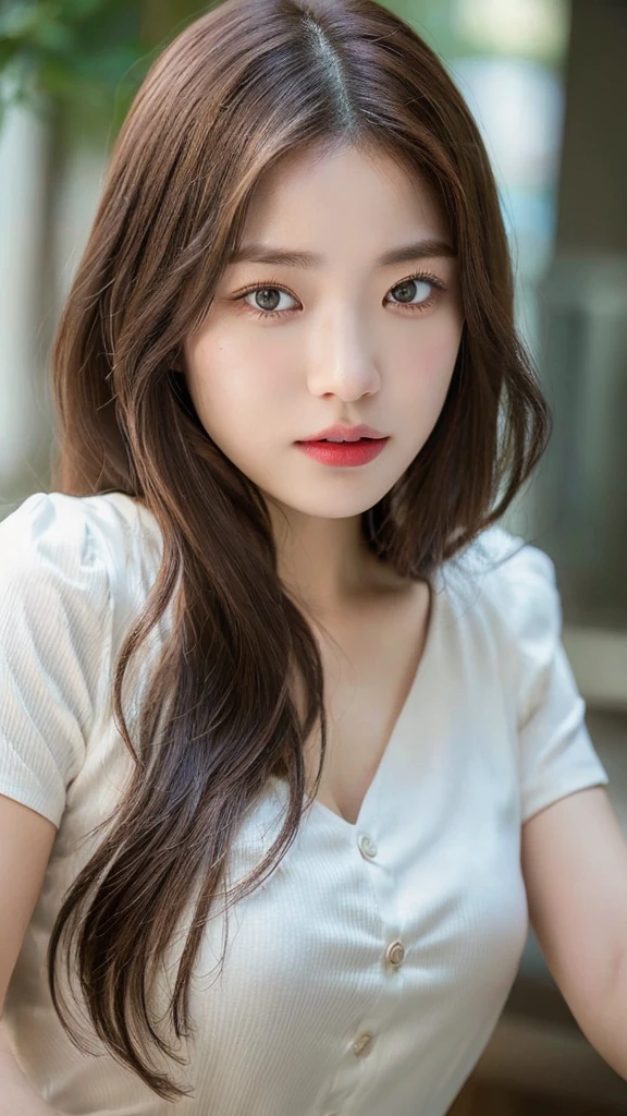 ((top-quality、8K、masterpiece:1.3))、Crisp focus:1.2、Beautiful Women in Perfect Style:1.4、The horizontal full body is displayed1.2、full body1.2((dark brown hair、Colossal tits:1.2))、(White button shirt:1.1)、Marble background:1.2、stright long hair、Highly detailed facial and skin texture、A detailed eye、double eyelid、Take a full-body photo of you。Secure the camera、Position yourself so that you can see your whole body clearly.。It's also important to make sure your face is clearly visible.。Try to shoot in as natural a pose as possible。