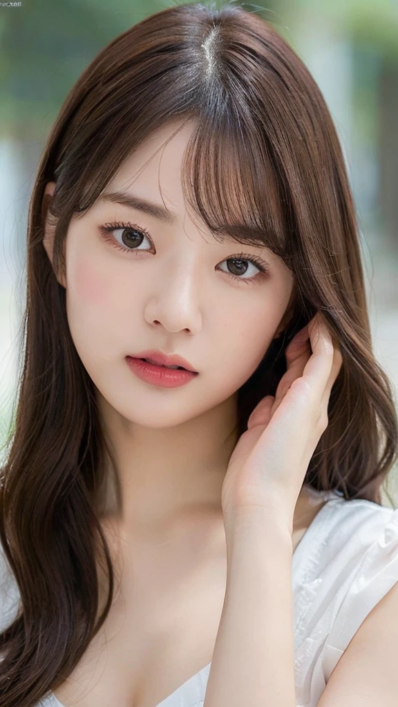((top-quality、8K、​masterpiece：1.3))、Crisp focus：1.2、Beautiful Women in Perfect Style：1.4、The horizontal full body is displayed1.2、full body1.2((dark brown hair、Colossal tits：1.2))、(White button shirt:1.1)、Marble background:1.2、stright long hair、Highly detailed facial and skin texture、A detailed eye、double eyelid、Take a full-body photo of you。Secure the camera、Position yourself so that you can see your whole body clearly.。It's also important to make sure your face is clearly visible.。Try to shoot in as natural a pose as possible。
