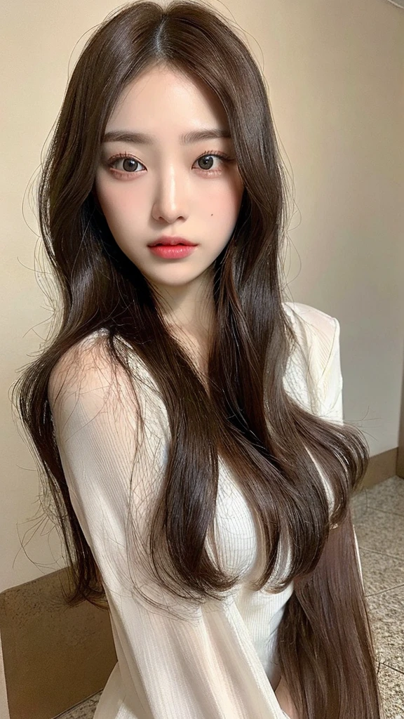 ((top-quality、8K、masterpiece:1.3))、Crisp focus:1.2、Beautiful Women in Perfect Style:1.4、The horizontal full body is displayed1.2、full body1.2((dark brown hair、Colossal tits:1.2))、(White button shirt:1.1)、Marble background:1.2、stright long hair、Highly detailed facial and skin texture、A detailed eye、double eyelid、Take a full-body photo of you。Secure the camera、Position yourself so that you can see your whole body clearly.。It's also important to make sure your face is clearly visible.。Try to shoot in as natural a pose as possible。
