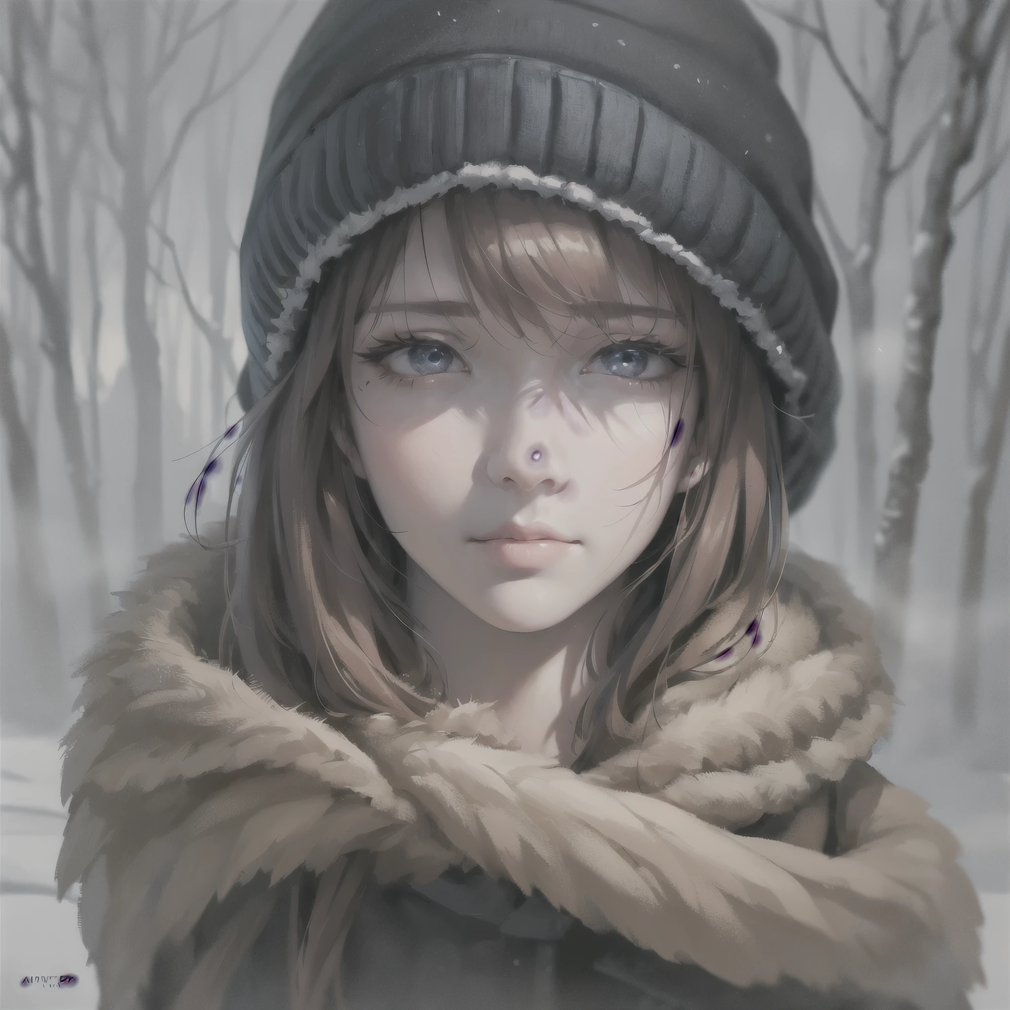 wlop,dalcefo,realistic,painting,fine detailed face,((winter)), cinematic light,