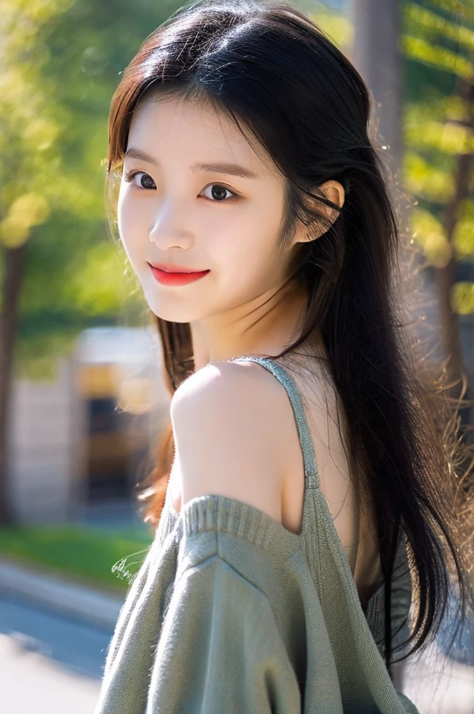 (a close-up of a 21-year-old Korean woman),
(Confident: 0.7), (cute attire: 1.0), (Petite stature: 0.8), (heart shaped face), (Beautiful doe eyes: 1.2), (Soft, small lips: 0.9), (Cute Stylish outfit: 1.1), (cute outfit), (pink: 0.8), (Hint of sexiness: 0.6). (Mischievous smile: 0.5), (Lively campus background: 0.7), (Secret Journal in hand: 0.6), (Determined expression: 0.9). (Vulnerable look: 0.4), (Subtle emotional depth: 0.35), (dlwlrma: 0.4), (Cinematic realism: 1.3), (Nikon D850 camera: 1.0), (Film stock photograph: 0.9), (Saturated colors: 1.1). (Hyper-realistic lighting: 1.2).