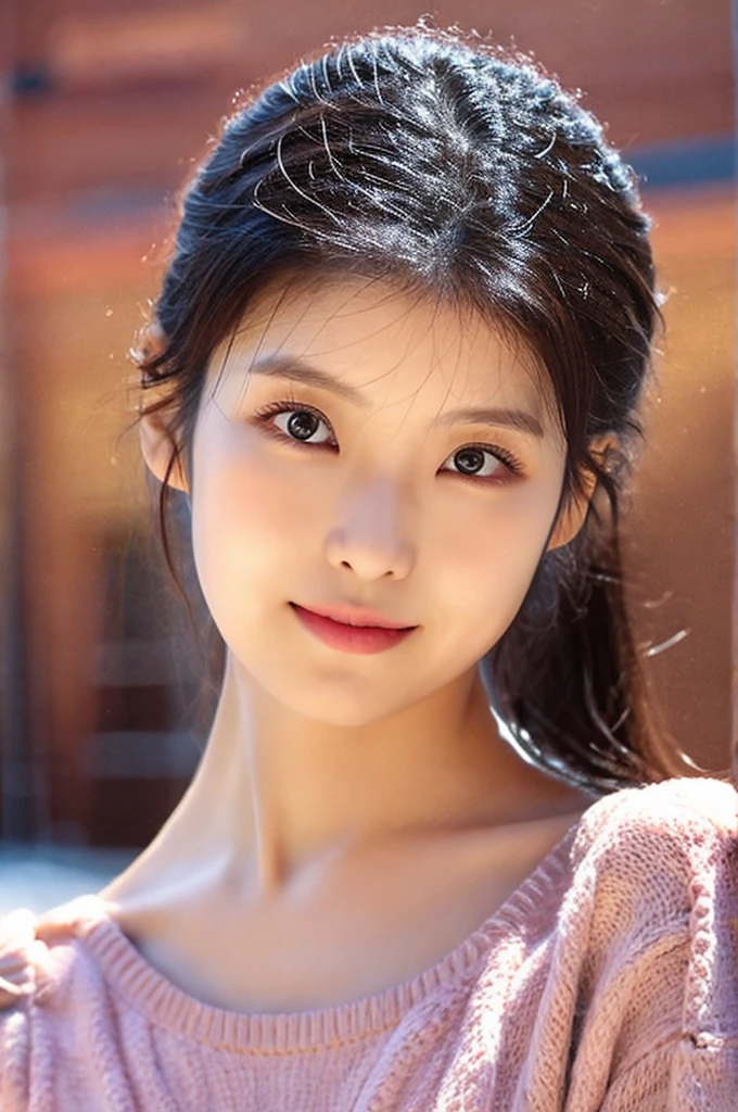 (a close-up of a 21-year-old Korean woman),

(Confident: 0.7), (cute attire: 1.0), (Petite stature: 0.8), (heart shaped face), (Beautiful doe eyes: 1.2), (Soft, small lips: 0.9), (Cute Stylish outfit: 1.1), (cute outfit), (pink: 0.8), (Hint of sexiness: 0.6). (Mischievous smile: 0.5), (Lively campus background: 0.7), (Secret Journal in hand: 0.6), (Determined expression: 0.9). (Vulnerable look: 0.4), (Subtle emotional depth: 0.35), (dlwlrma: 0.4), (Cinematic realism: 1.3), (Nikon D850 camera: 1.0), (Film stock photograph: 0.9), (Saturated colors: 1.1). (Hyper-realistic lighting: 1.2).